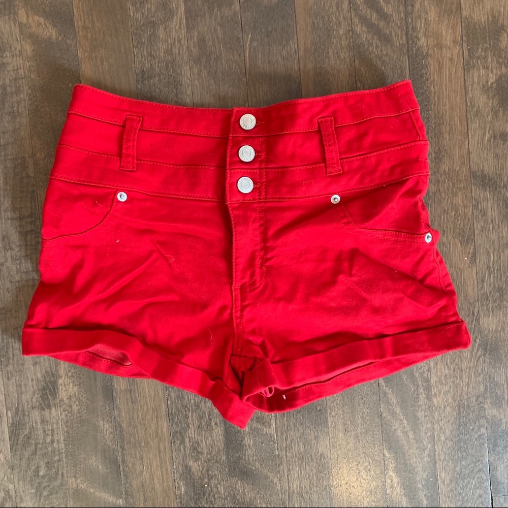 Red high waisted shorts